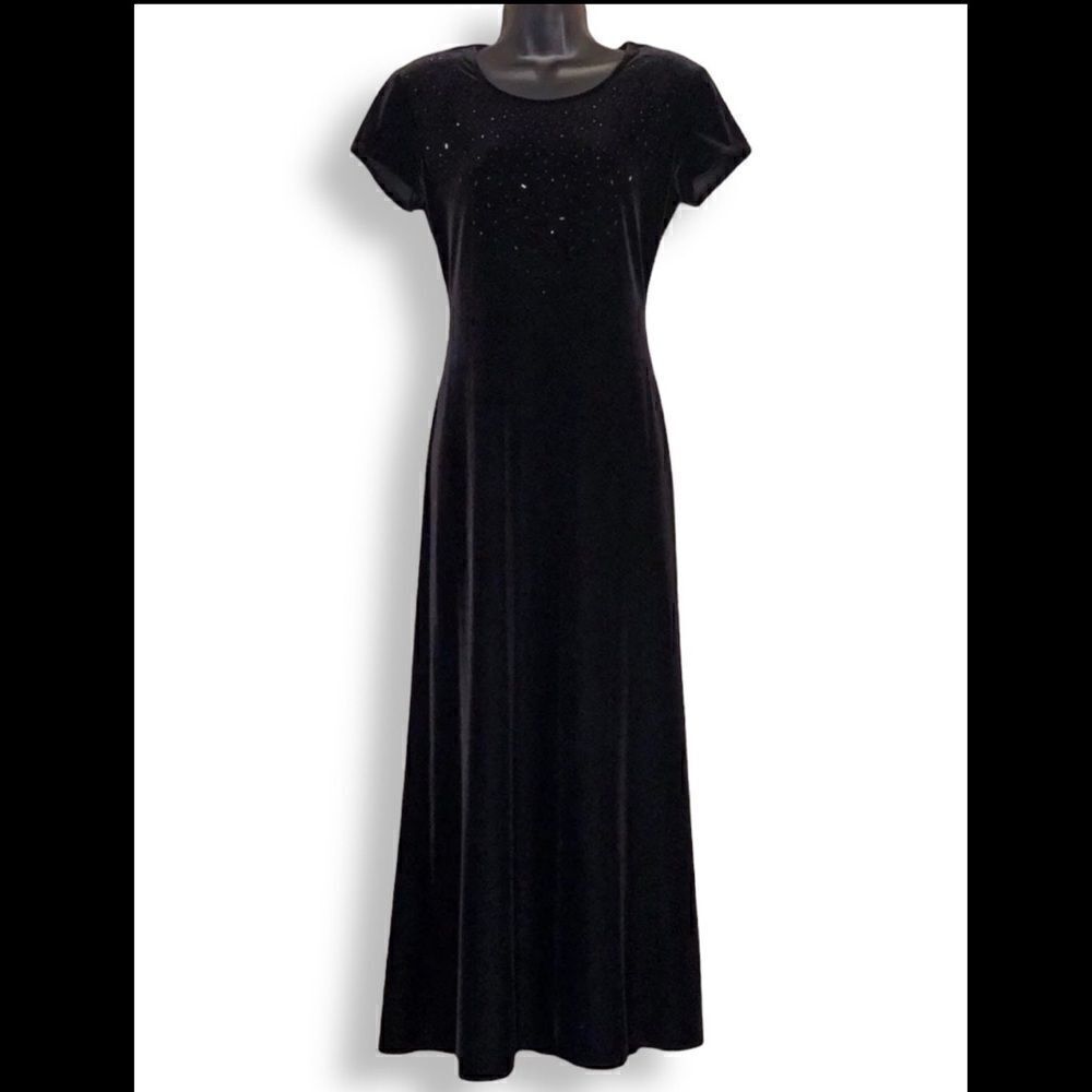 Vintage J.R NITES Black Velvet Beaded Top Gown 10